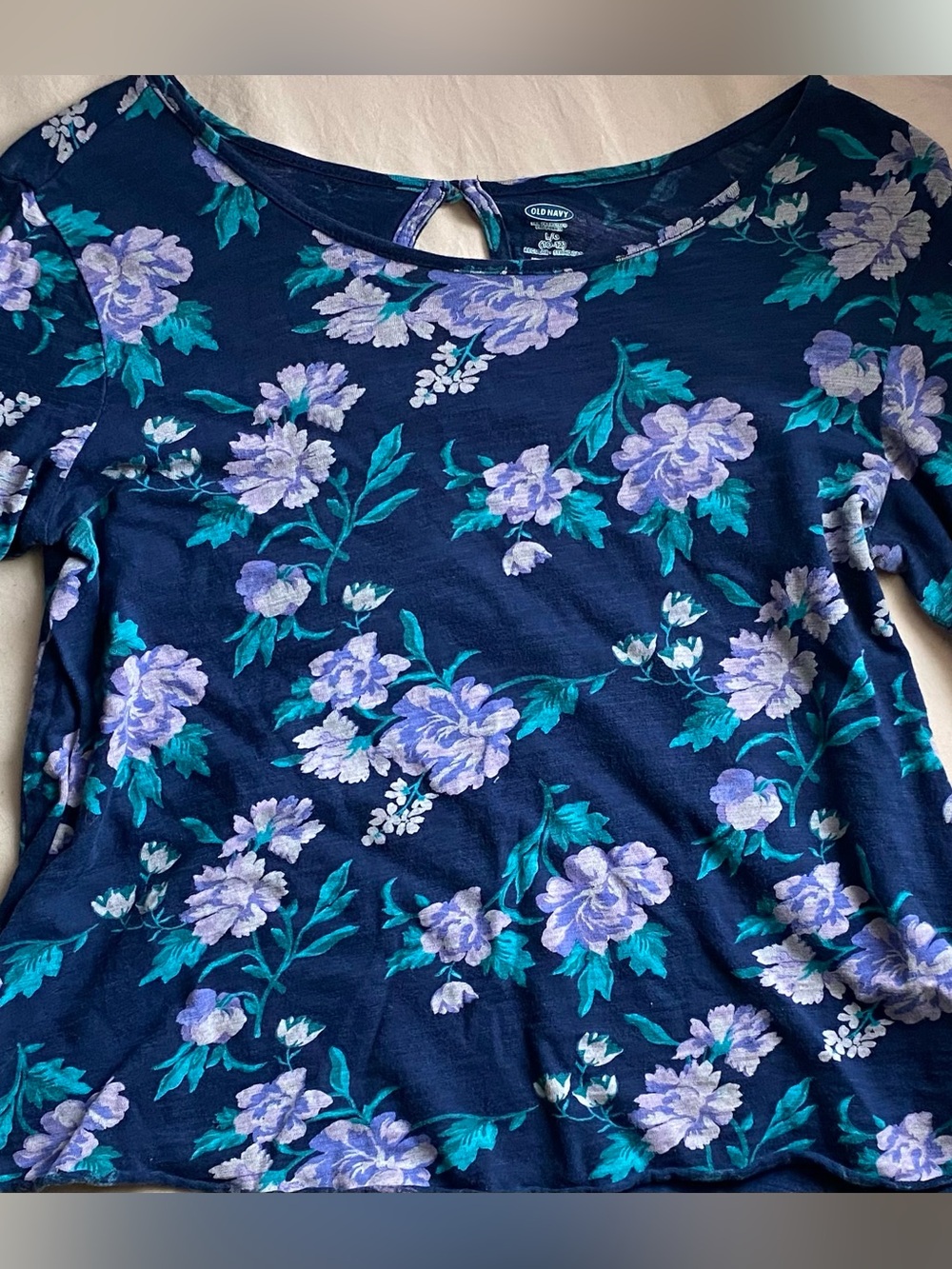 Old Navy Navy Floral Scoop Neck Long Sleeve Top